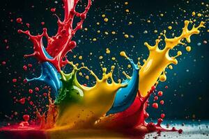 colorful paint splashes on a black background. AI-Generated photo