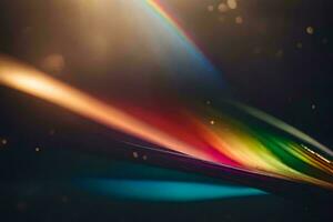 un arco iris de colores ligero brillante mediante un oscuro antecedentes. generado por ai foto