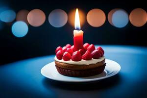 a small cake with a candle on top. AI-Generated photo
