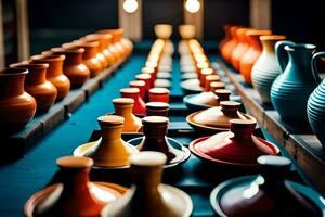 colorful vases on display in a store. AI-Generated photo