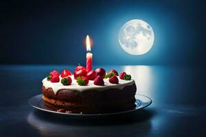 a cake with strawberries and a candle on it. AI-Generated photo