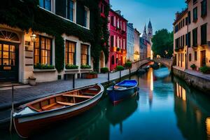 canal in europe at dusk. AI-Generated photo