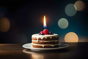 a small cake with a candle on top. AI-Generated photo