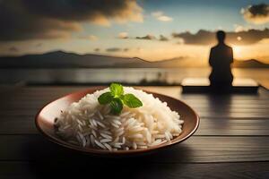 rice and buddha in the background. AI-Generated photo