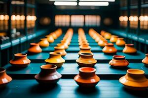 a row of colorful vases in a room. AI-Generated photo