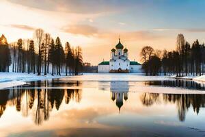 the kremlin at sunset with the reflection of the river. AI-Generated photo