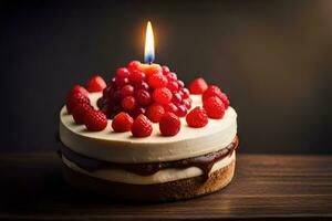 birthday cake with candles and berries. AI-Generated photo