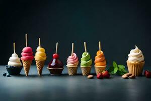 different flavors of ice cream on sticks. AI-Generated photo