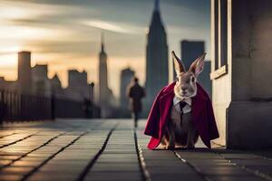 a rabbit dressed in a red coat and tie. AI-Generated photo