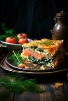 Salmon and spinach quiche photo