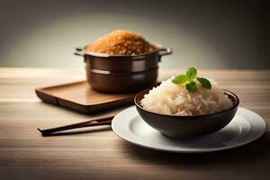 chinese rice with mint leaves. AI-Generated photo