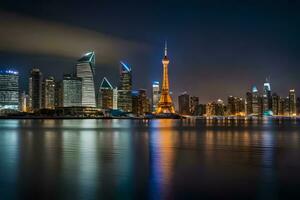 the shanghai skyline at night. AI-Generated photo