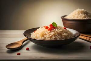 chinese rice with red pepper and chopsticks. AI-Generated photo