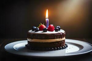 birthday cake with candle on dark background. AI-Generated photo