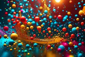 colorful bubbles and drops on a black background. AI-Generated photo