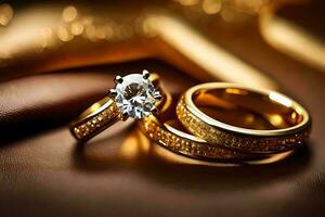 oro Boda anillos, diamante, compromiso, compromiso anillos, compromiso anillos, compromiso anillos, compromiso anillos generado por ai foto
