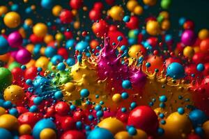 colorful balls are floating in a pool of liquid. AI-Generated photo