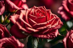 a close up of red roses with dark background. AI-Generated photo