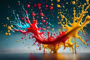 colorful paint splashes on a black background. AI-Generated photo