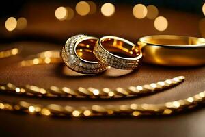 two gold rings and a gold chain. AI-Generated photo