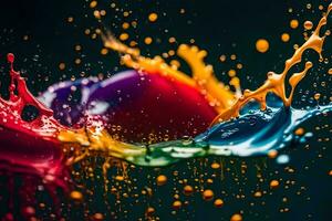 colorful paint splashes on a black background. AI-Generated photo