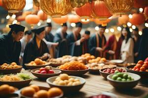 a table with bowls of fruit and vegetables. AI-Generated photo