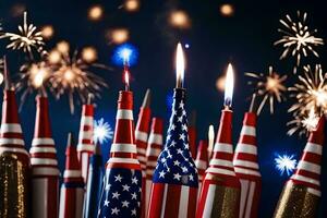 many candles with the american flag on them. AI-Generated photo