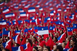 un grande multitud de personas ondulación banderas generado por ai foto