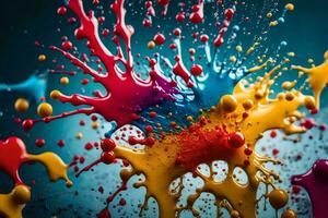 colorful paint splashes on a black background. AI-Generated photo