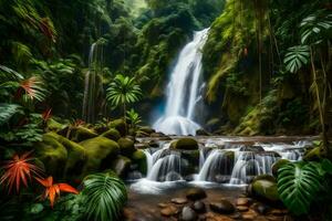 waterfall in the jungle. AI-Generated photo