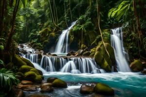 waterfall in the jungle. AI-Generated photo