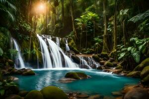 waterfall in the jungle. AI-Generated photo