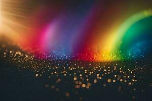 arco iris ligero brillante terminado un oscuro antecedentes. generado por ai foto