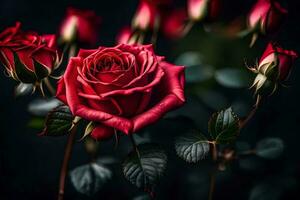 red roses on a dark background. AI-Generated photo