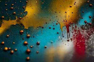 a close up of a colorful paint splattered wall. AI-Generated photo