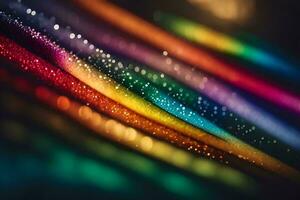 un arco iris de colores antecedentes con agua gotas. generado por ai foto