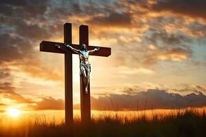 jesus on the cross, sunset, cross, sunset, cross, sunset hd wallpaper. AI-Generated photo