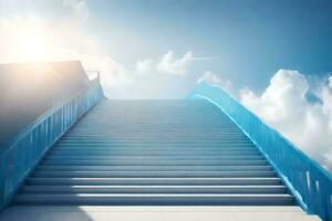 blue stairs leading up to the sky. AI-Generated photo