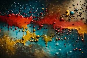 colorful paint splashes on a black background. AI-Generated photo