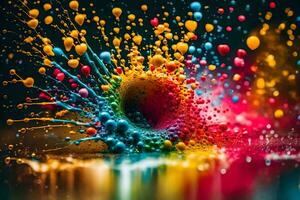 colorful paint splashes on a black background. AI-Generated photo