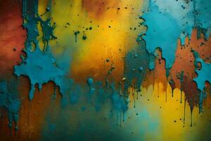 resumen pintura de vistoso pintar goteo abajo un pared. generado por ai foto