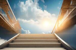 stairs leading to the sky with clouds in the background. AI-Generated photo