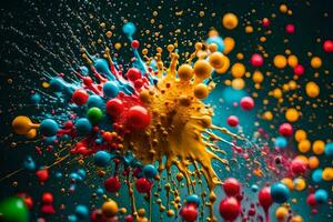 colorful paint splashes on a black background. AI-Generated photo