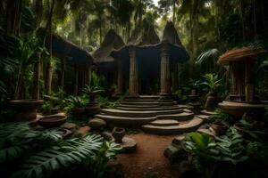 a small hut in the middle of a jungle. AI-Generated photo