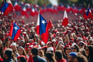 un multitud de personas participación chileno banderas generado por ai foto