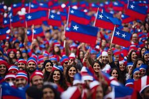 un multitud de personas participación banderas y vistiendo sombreros. generado por ai foto