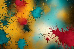 colorful paint splatters on a black background. AI-Generated photo