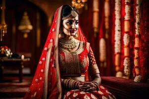 a beautiful indian bride in red. AI-Generated photo