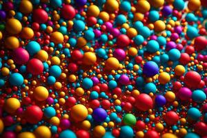 colorful balls are scattered across a black background. AI-Generated photo