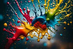 colorful paint splashes on a black background. AI-Generated photo